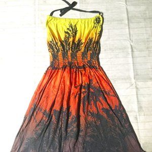 Tropical sunset bathing suit halter coverup